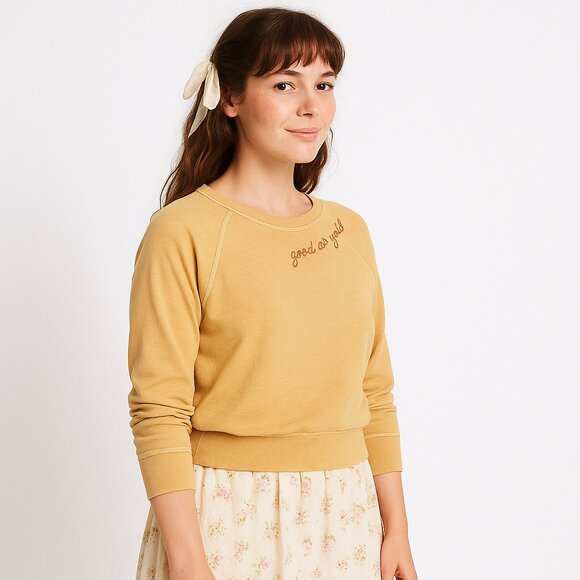 Sundry Sweatshirt “Good As Gold” Embroidered Cotton Blend Cottagecore Cozy Sunli - Picture 3 of 11